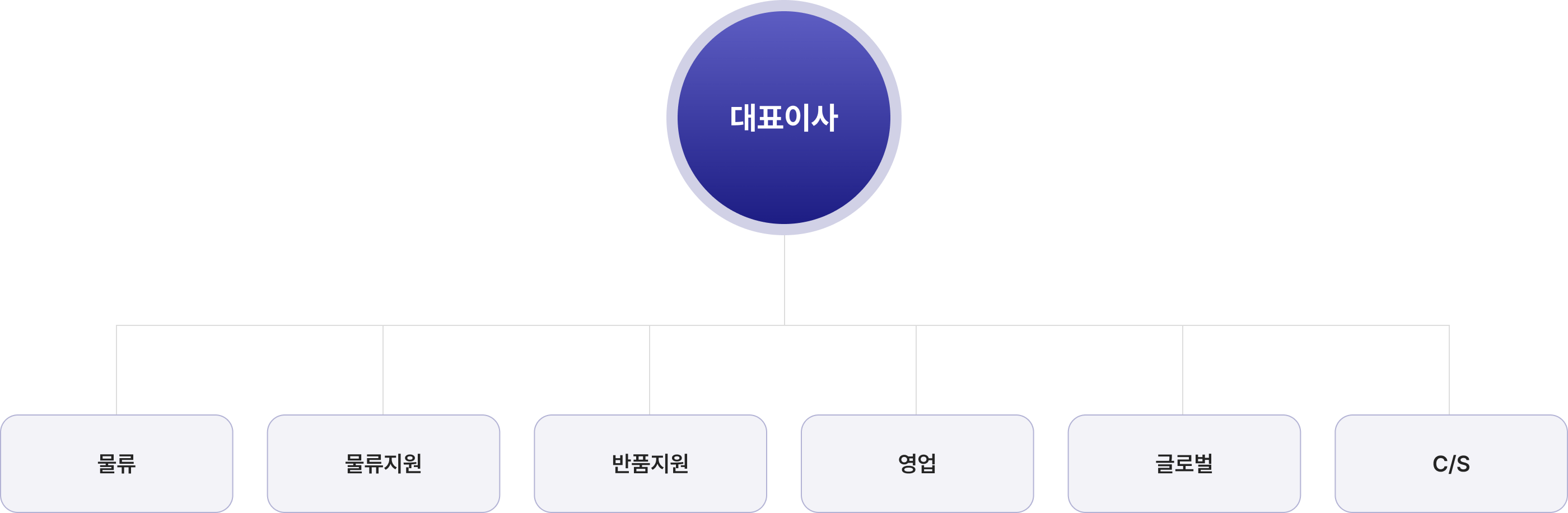 (주)제이케이스토리 조직도 — 대표이사 및 물류·물류지원·반품지원·영업·글로벌·C/S 부서